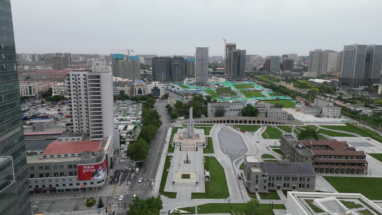  航拍石家庄解放纪念碑