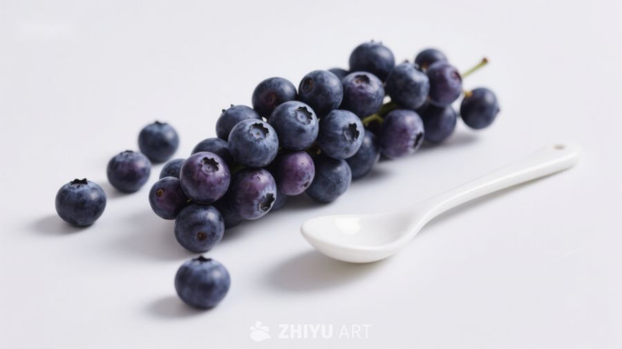 新鲜蓝莓与白色勺子 736