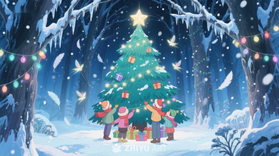 冬夜森林中的圣诞树 40