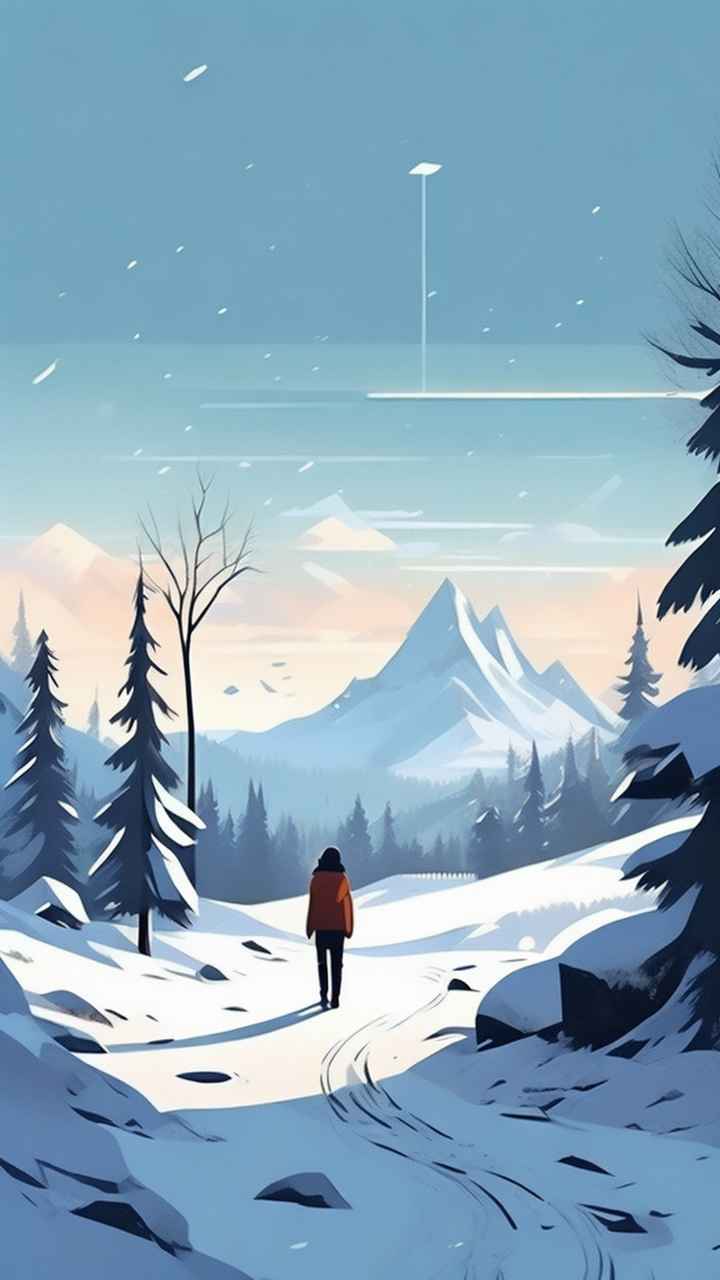 冬季背景图插画雪山雪景 72