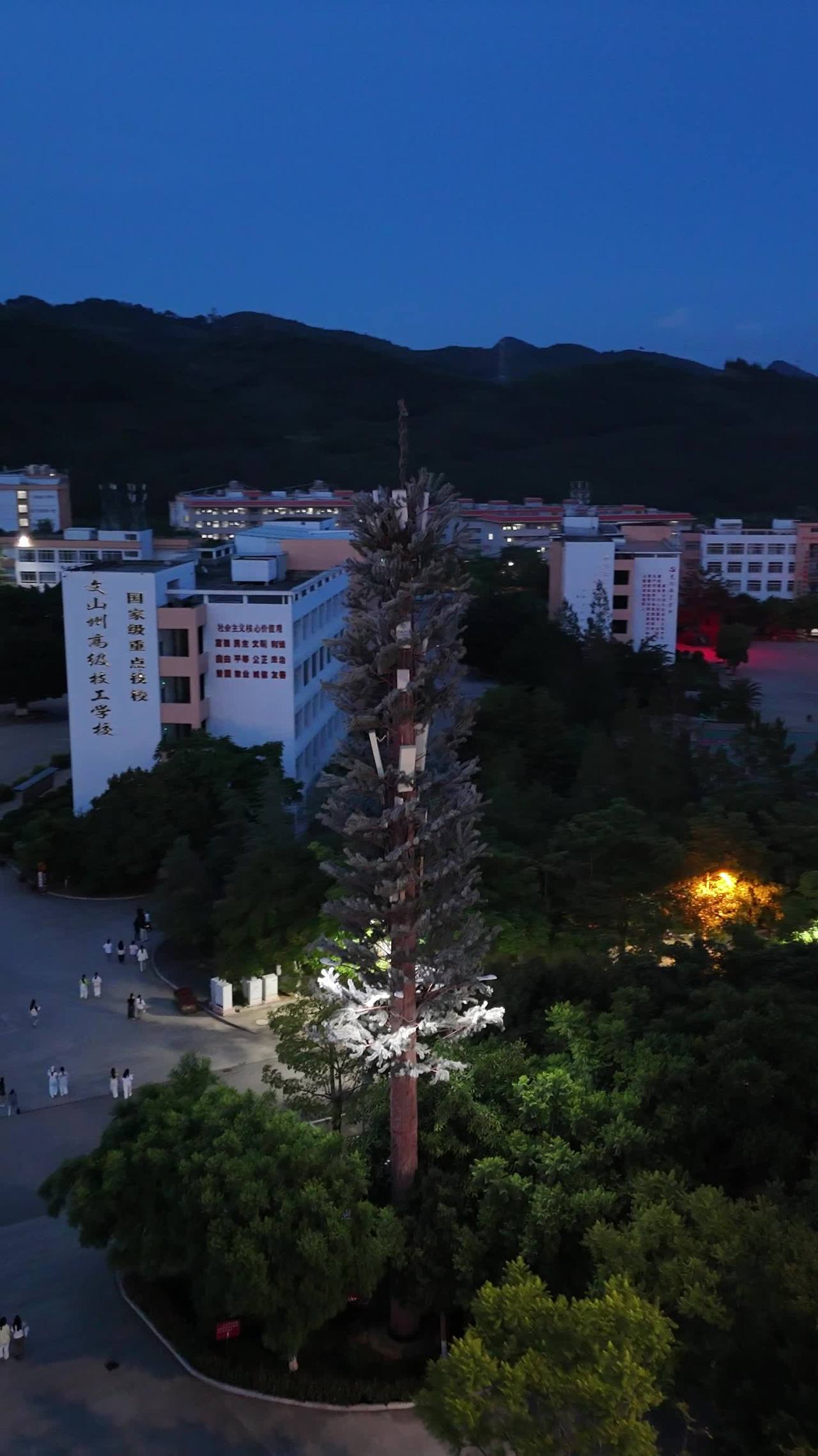 校园夜景与通信塔