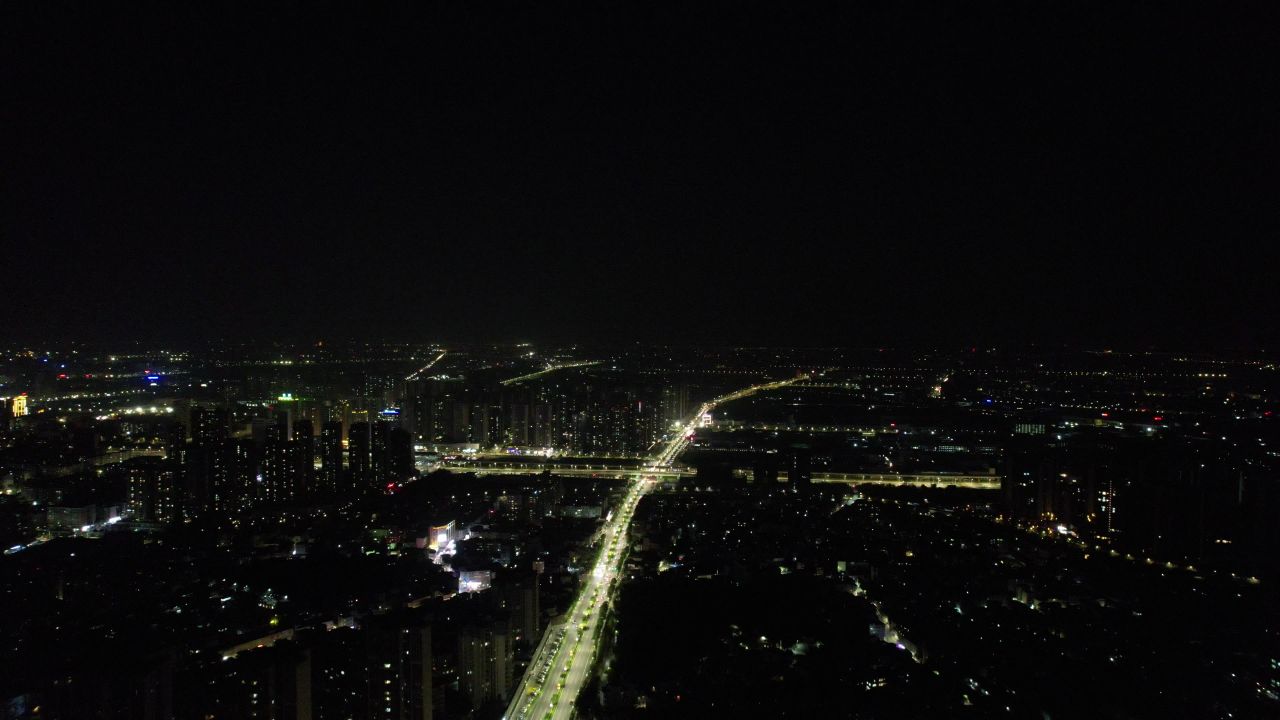 广东江门城市夜景交通航拍