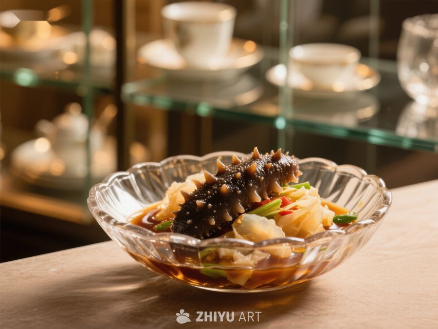 精致海参菜肴，摆盘精美 464