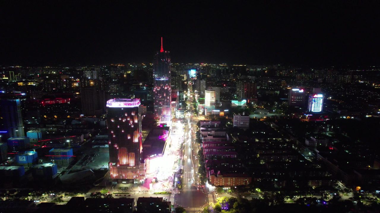 河北保定城市夜景万博广场夜景航拍 