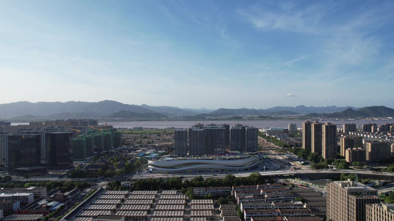 浙江台州城市风光地标建筑航拍 