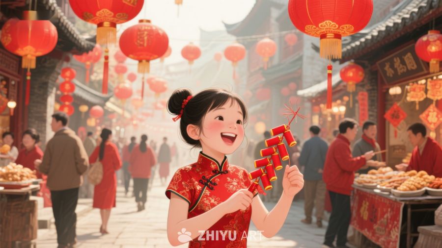 新春佳节，小女孩手持鞭炮欢庆 1039