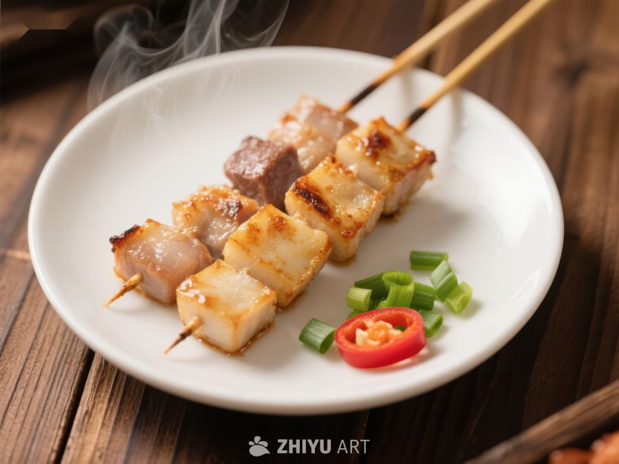 烤肉串配青椒红椒，热气腾腾