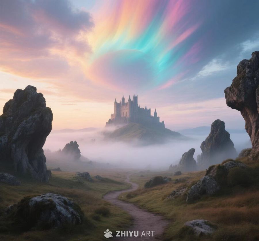 日落时城堡的天空景色全景