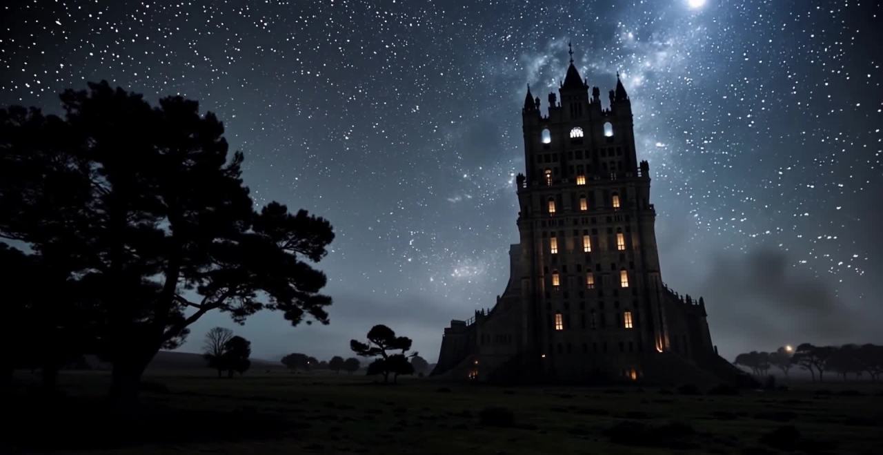 星空下的城堡：夜幕中的孤寂建筑