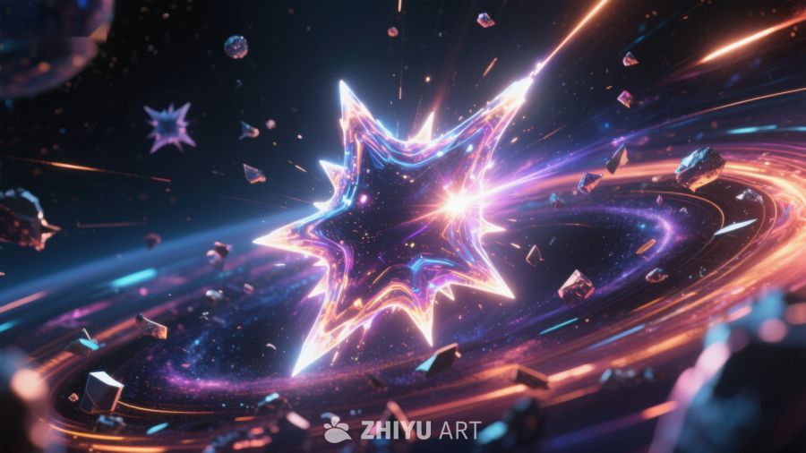 璀璨星形光芒在宇宙中旋转 64