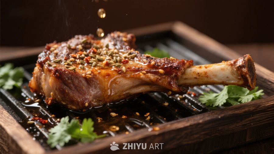 香辣烤羊腿，热气腾腾
