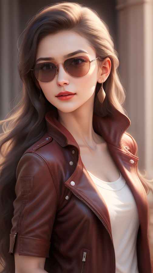 红色皮衣大美女
