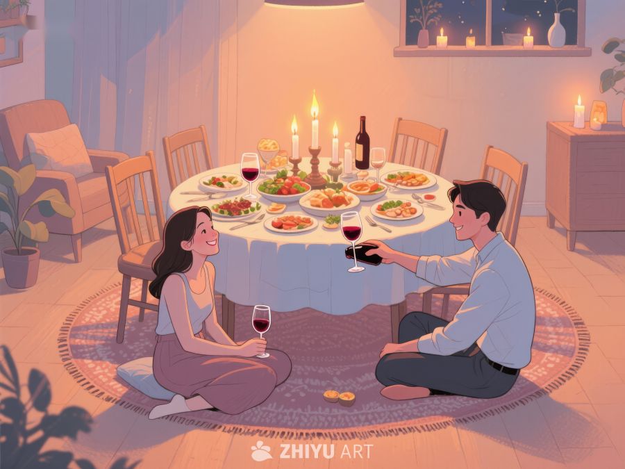 温馨晚餐，情侣对饮 833