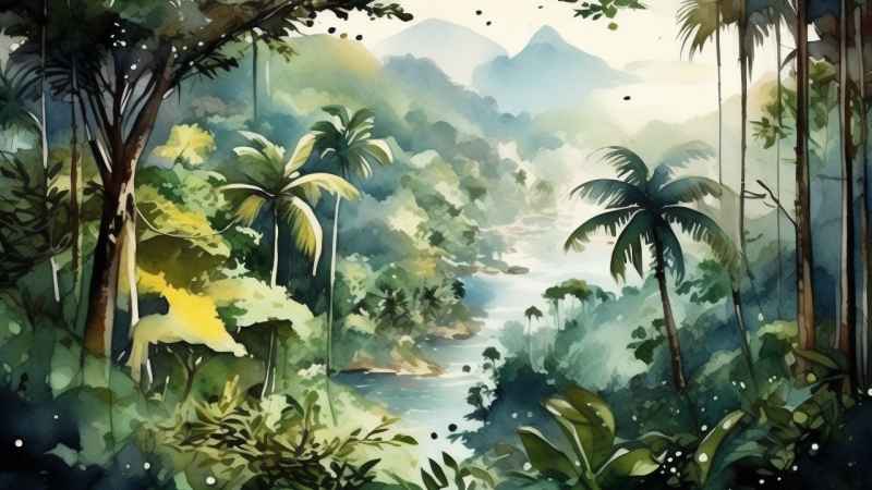 俯瞰热带雨林概念插画 17