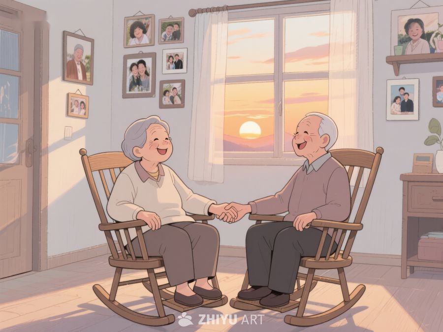 温馨夕阳下的老人时光 852