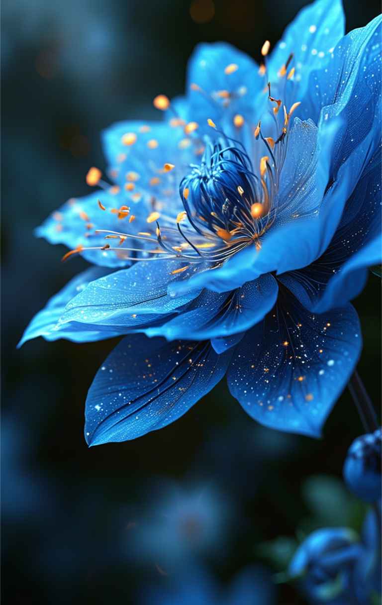 一朵蓝色艺术花，花瓣如星空般深邃 2