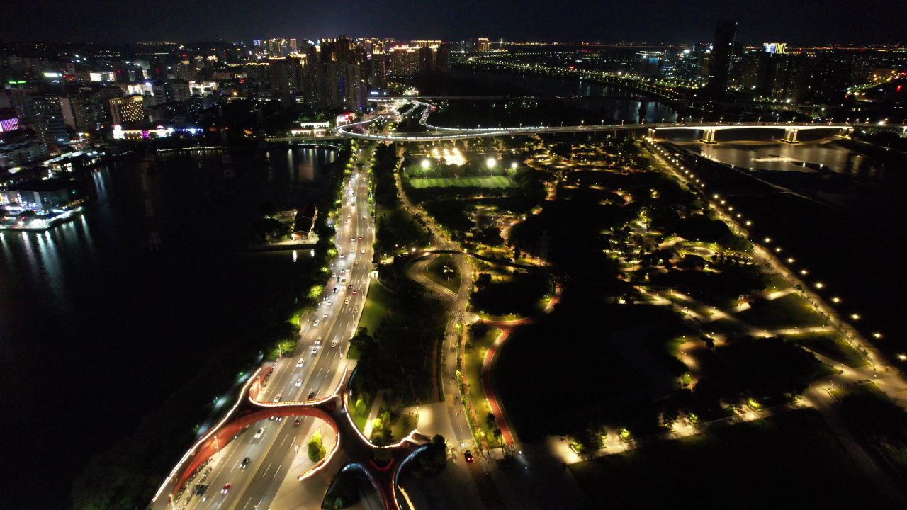 福建泉州城市夜景灯光交通航拍晋江 