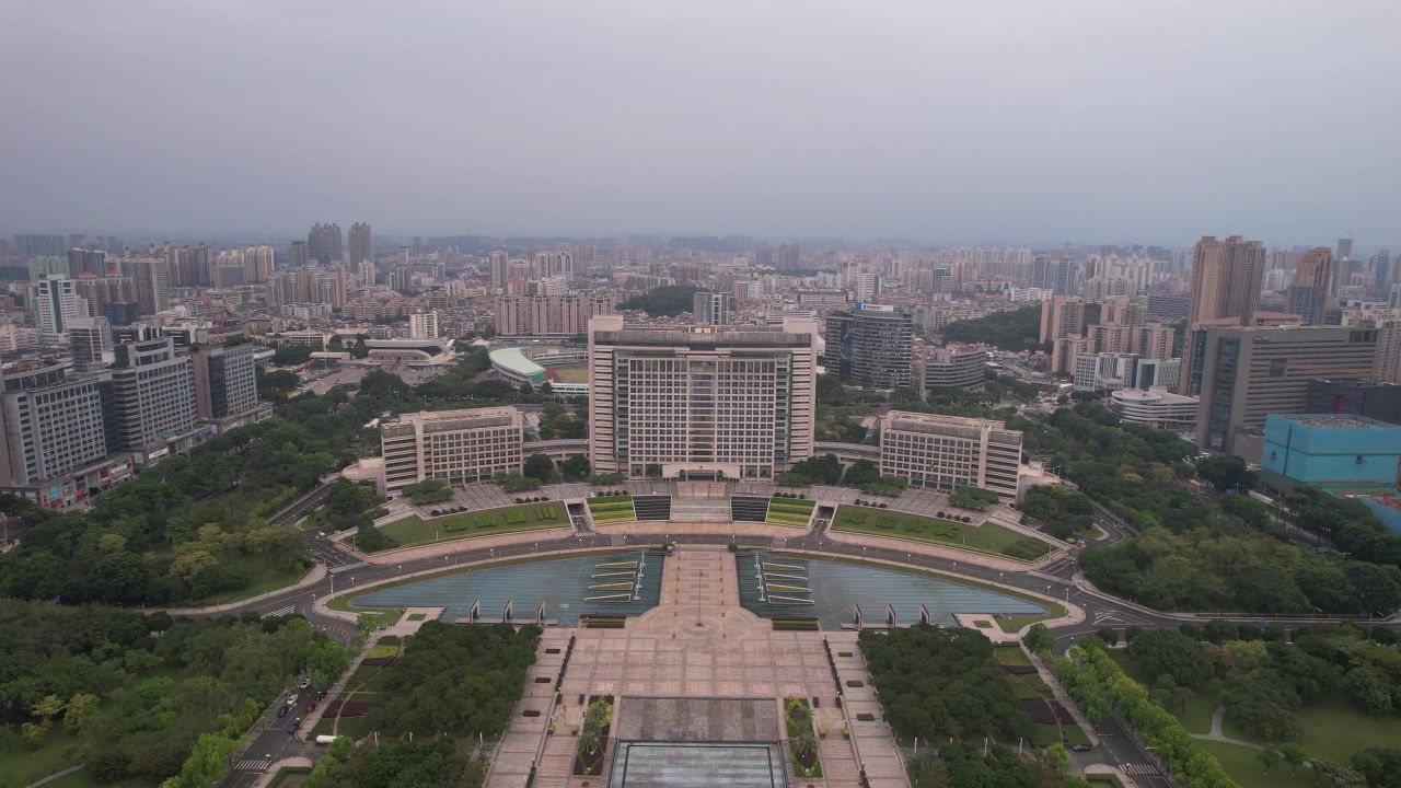 东莞市政府中心广场航拍  