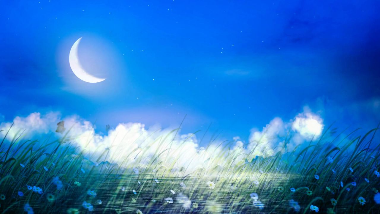 唯美大海上升月亮白月光蓝色夜空圆月明月大屏幕舞台LED视频  185