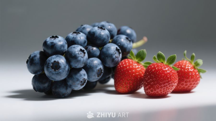 蓝莓与草莓的静物组合