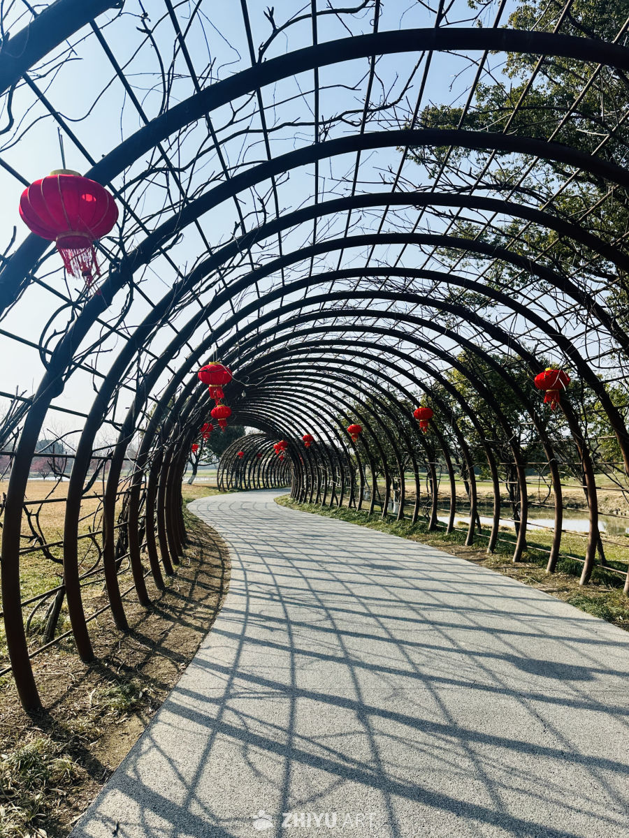 红灯笼拱廊小径