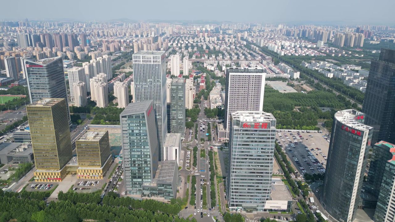 航拍淄博市张店区淄博金融中心 