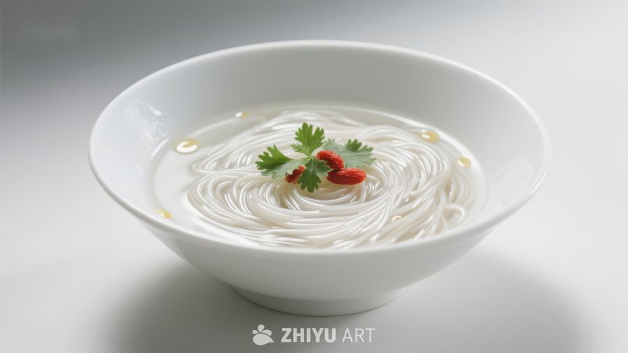 清汤细面，点缀香菜枸杞
