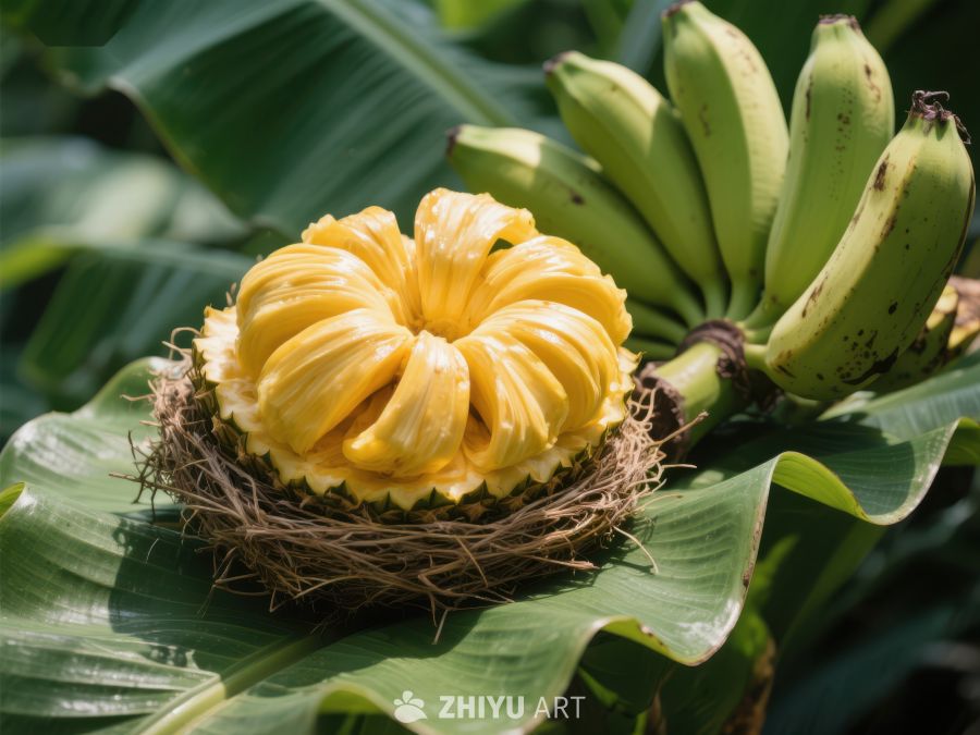 香蕉树上的黄色花与果实 562
