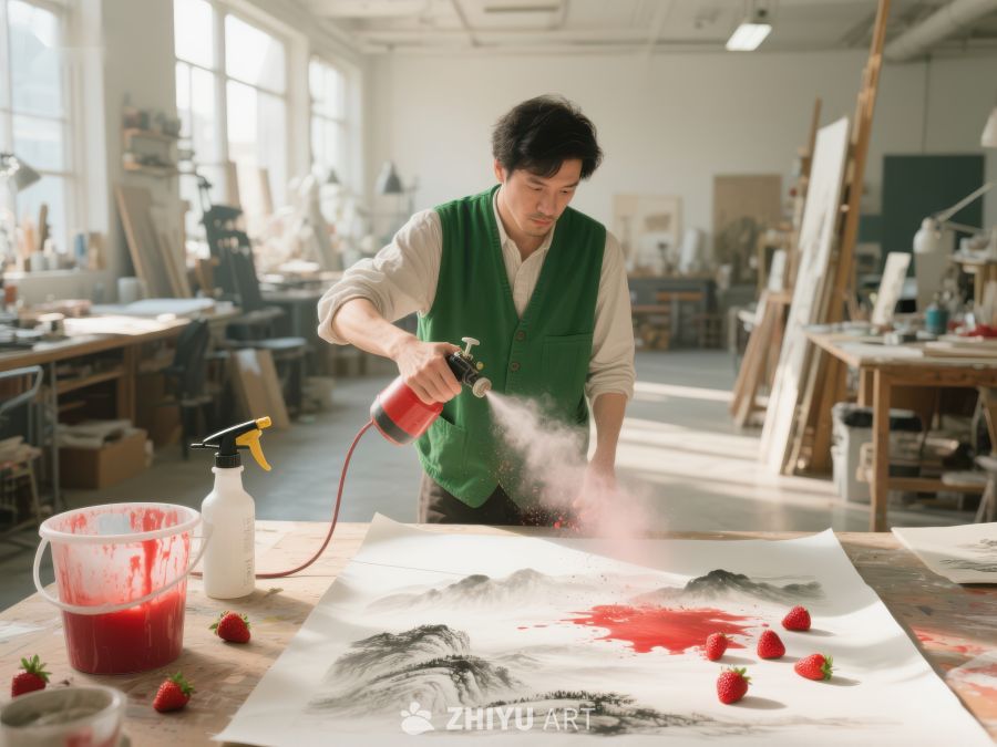 艺术家在工作室创作水墨画 810