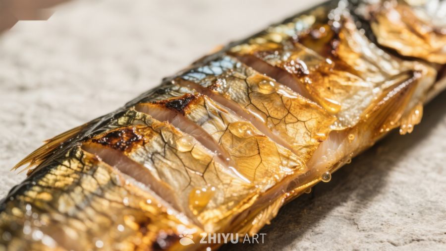 烤鱼特写，金黄焦香诱人