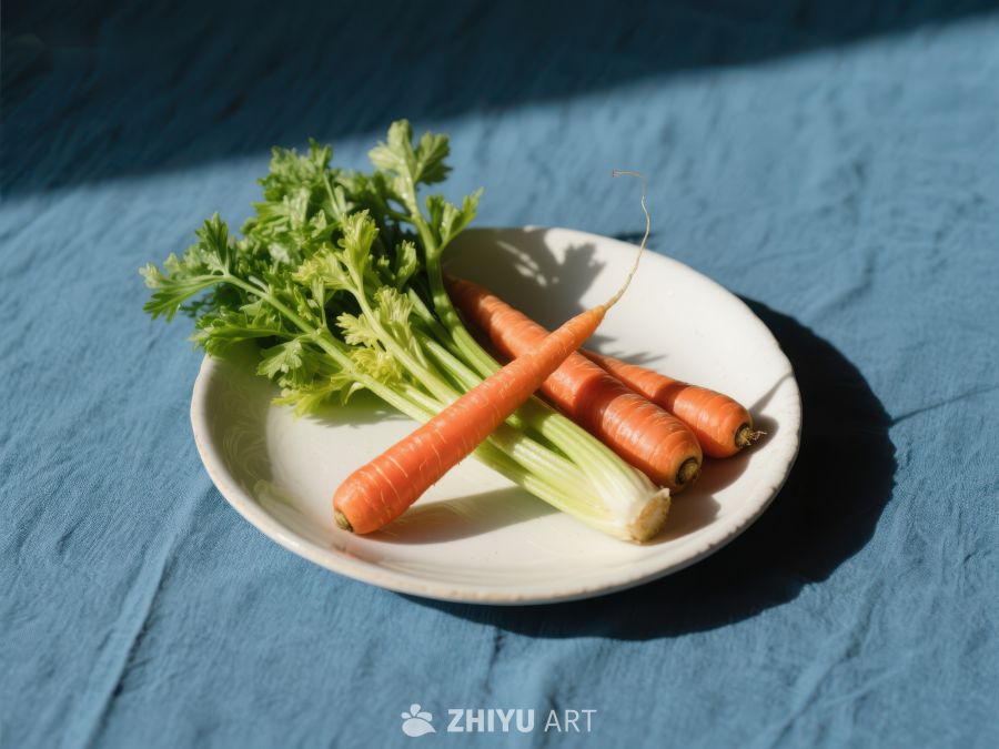 盘中的新鲜胡萝卜与芹菜 253