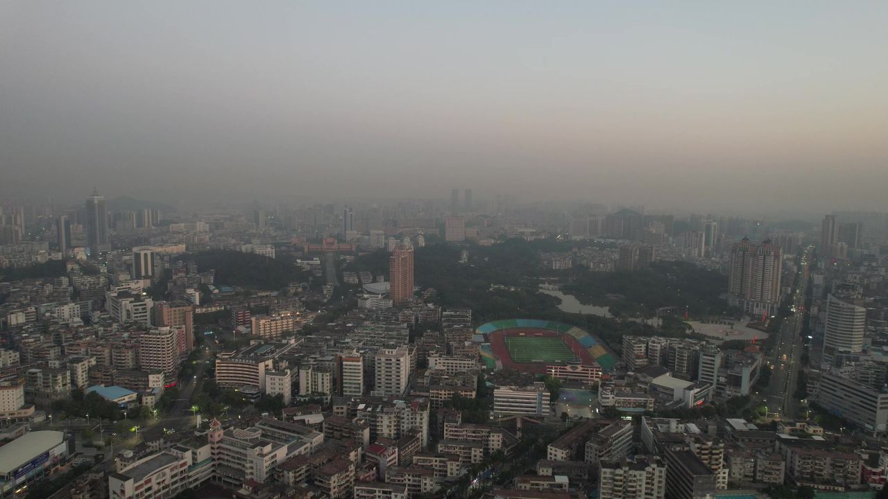 广东江门城市日出彩霞航拍