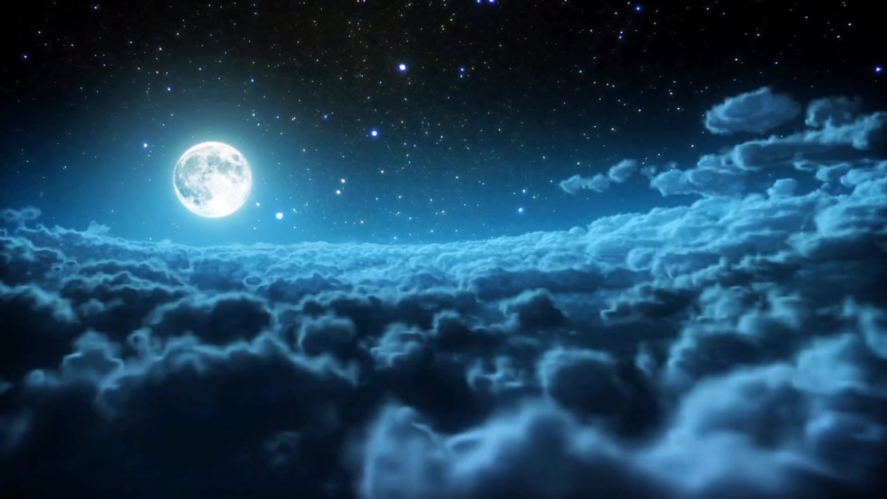 唯美大海上升月亮白月光蓝色夜空圆月明月大屏幕舞台LED视频  80