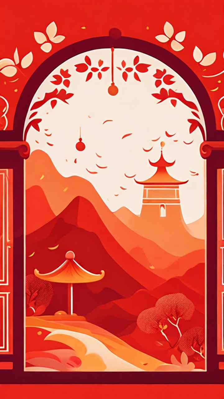 春节窗花简约插画背景 23