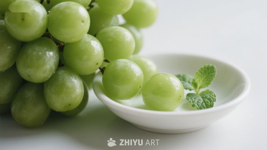 青葡萄与薄荷叶的清新组合