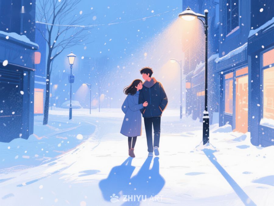 雪夜街头的温馨拥抱 908